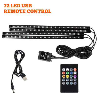 Éclairage d'Ambiance LED RGB 72 Diodes Bluetooth Voiture
