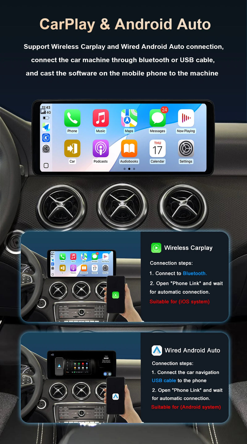Autoradio Android 16 Mercedes ML GL GLE GLS W166 X166 2012-2019 Écran 12,3 pouces CarPlay NTG