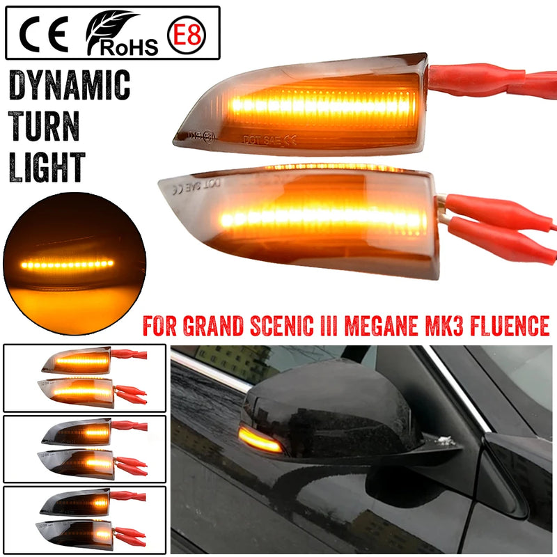 Clignotants LED de Miroir Latéral Dynamiques Renault Megane III Scenic III Fluence Latitude Laguna III Séquentiels