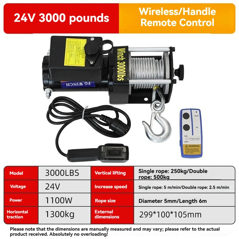 Treuil Électrique 3000 lbs 12V 24V Câble Acier
