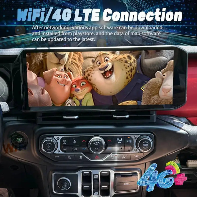 Autoradio Android Écran QLED Jeep Wrangler JL 2018-2022 CarPlay Sans Fil GPS 4G