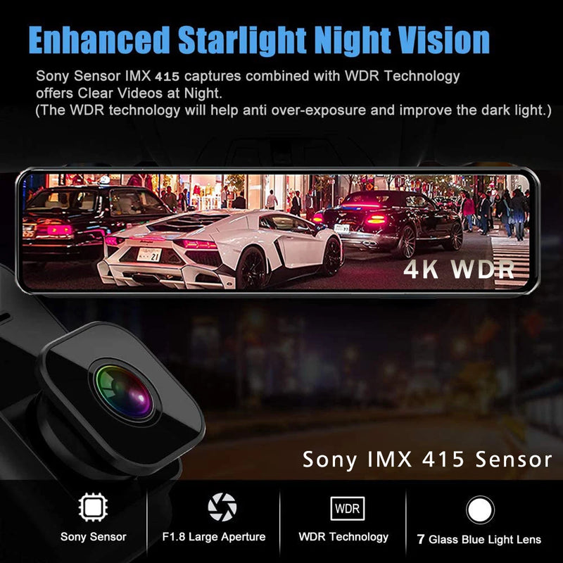 Dashcam Miroir 11,26 Pouces 4K IPS GPS