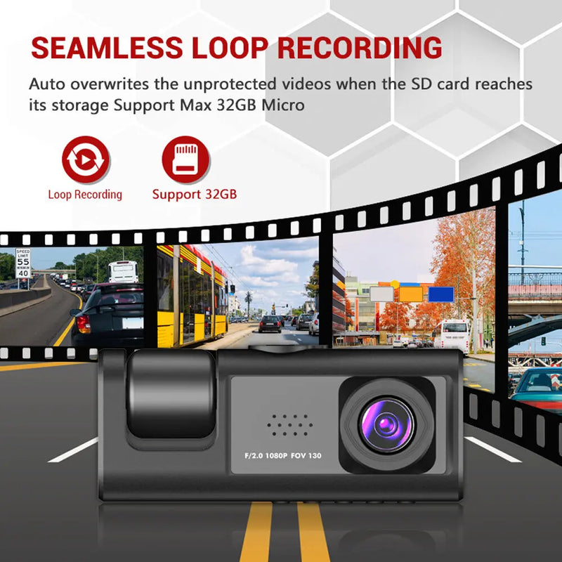 Dashcam 3 Kameras 1080P 2 Zoll IPS-Bildschirm