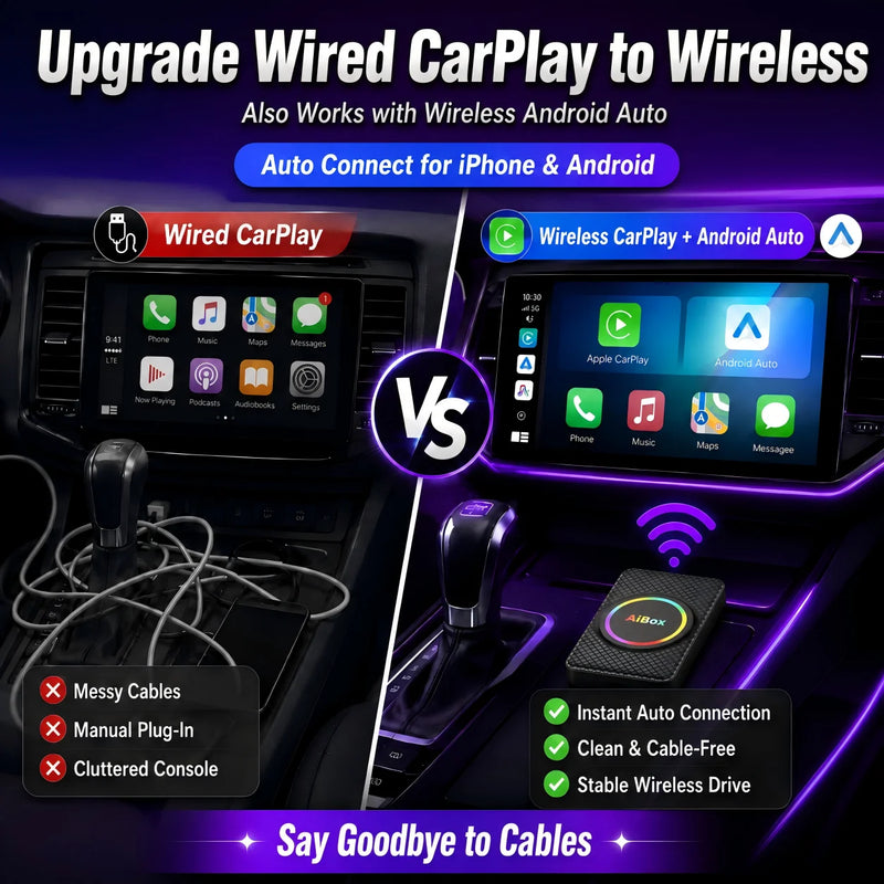 Boîtier CarPlay AI Box Android 14 Sans Fil Plug and Play