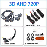 Caméra de Recul 360° 3D AHD Objectifs Dorés 720P ou 1080P Vue d'Ensemble
