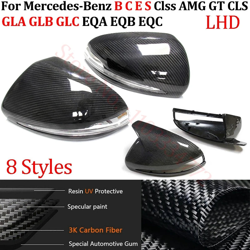 Coque de Rétroviseur Mercedes Classe C W205, E W213, S W222, GLC X253, GLA, GLB, EQA, EQB, EQC en Carbone Véritable, 8 Styles