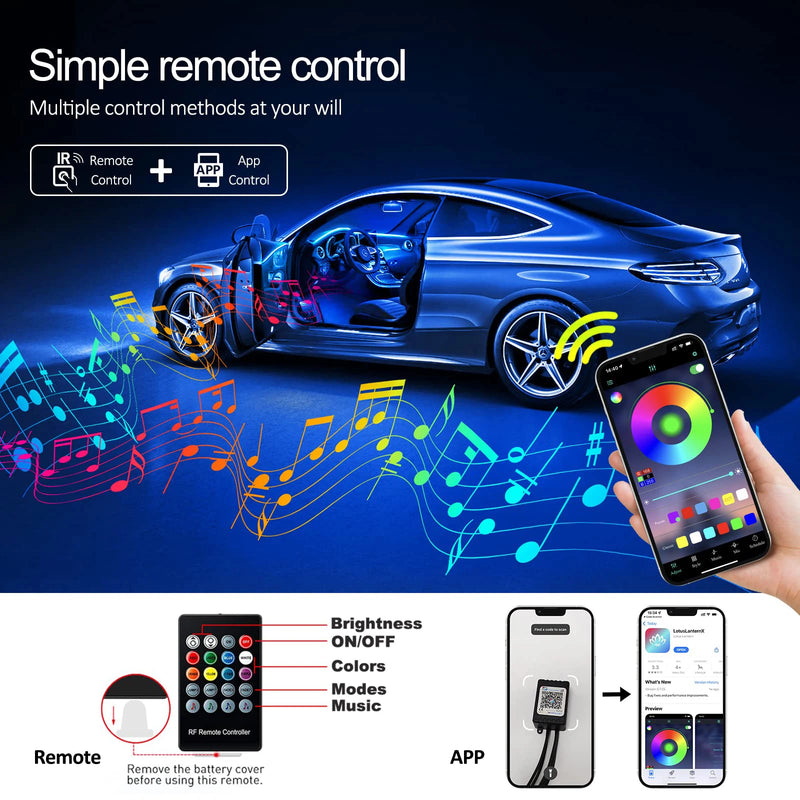 Kit Éclairage d'Ambiance LED RGB Intérieur Voiture Fibre Optique Télécommande