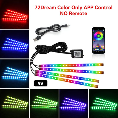 Éclairage d'Ambiance LED RGB 72 Diodes Bluetooth Voiture