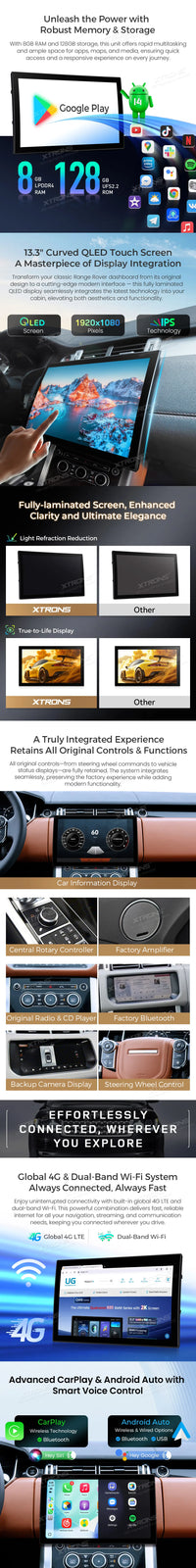 Autoradio XTRONS Android 14 Range Rover L405 et Sport L494 2013-2016 Écran 13,3 Pouces CarPlay Système Bosch
