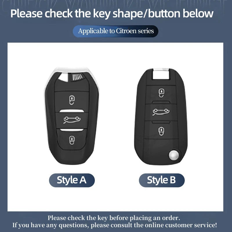 Étui de Protection Clé Citroën C1 C2 C3 C4 C5 C6 VTS Xsara C-Crosser Berlingo Jumpy Alliage de Zinc Noir ou Bleu
