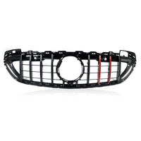 Calandre Panamericana Mercedes Classe C W206 2021-2023 Noir Brillant Barres Rouges Look Carbone