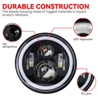 2 Phares LED Ronds 7 Pouces Halo Land Rover Defender Lada Niva Beetle Classique avec Culot H4 et Anneau Ambre