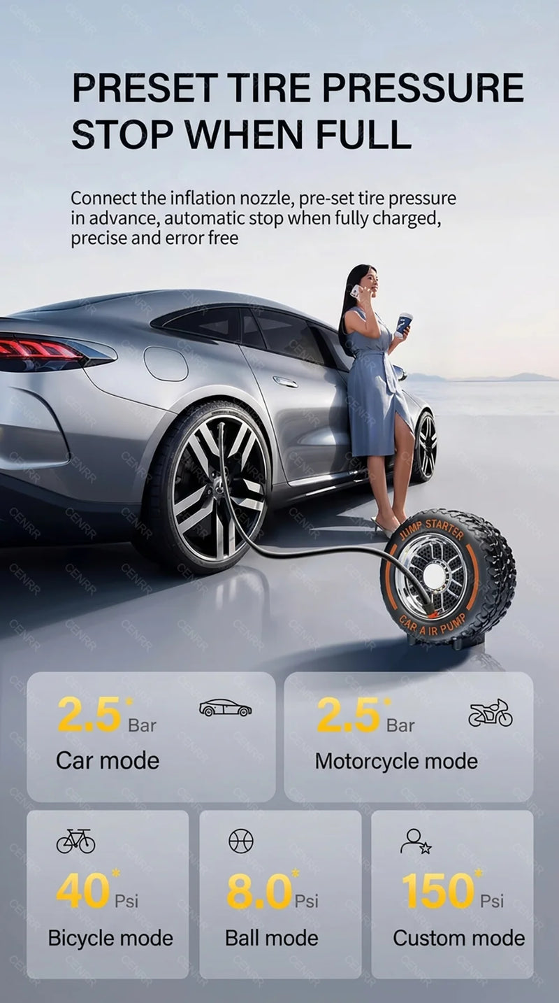 Gonfleur de Pneu Sans Fil CENRR Design Roue Écran Numérique