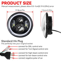 2 Phares LED Ronds 7 Pouces Halo Land Rover Defender Lada Niva Beetle Classique avec Culot H4 et Anneau Ambre