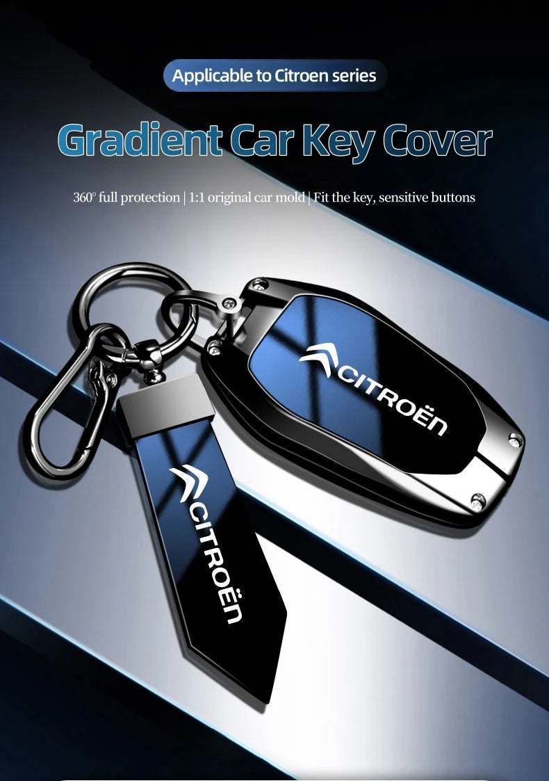 Étui de Protection Clé Citroën C1 C2 C3 C4 C5 C6 VTS Xsara C-Crosser Berlingo Jumpy Alliage de Zinc Noir ou Bleu