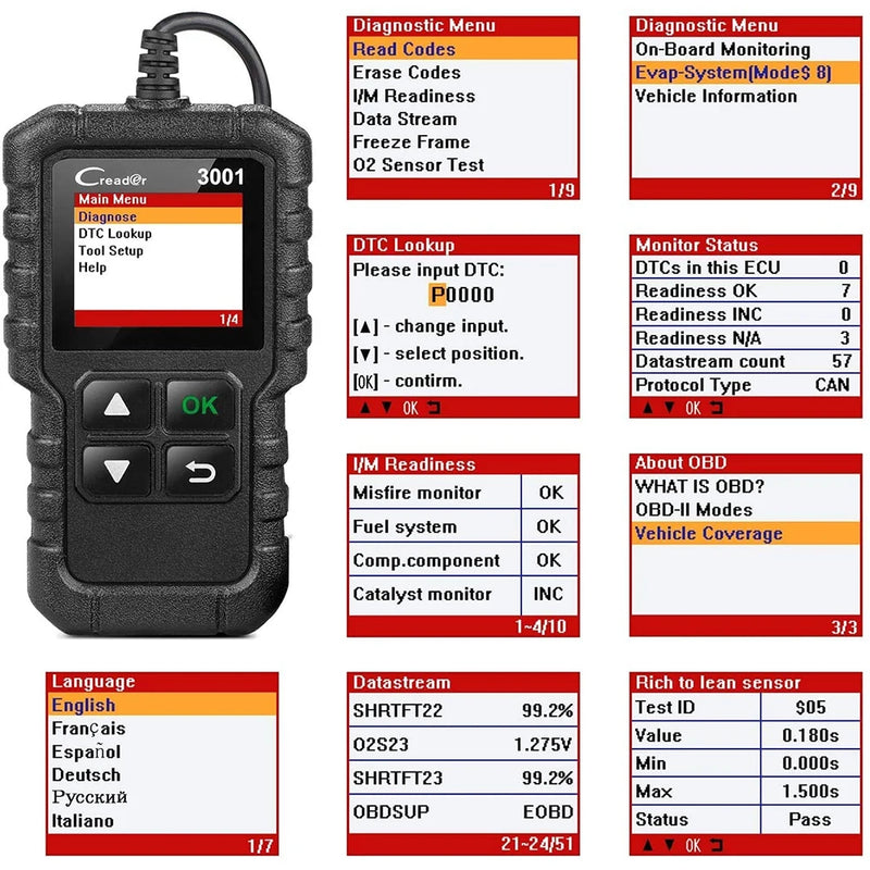 OBD2-Scanner LAUNCH Creader CR3001 Farbdisplay