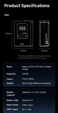 Gonfleur de Pneu Baseus GoTrip VA1 Pro et Max 7500 mAh