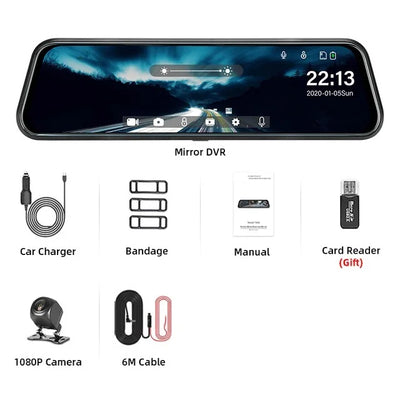 Dashcam Miroir 1080P Écran Tactile Double Caméra