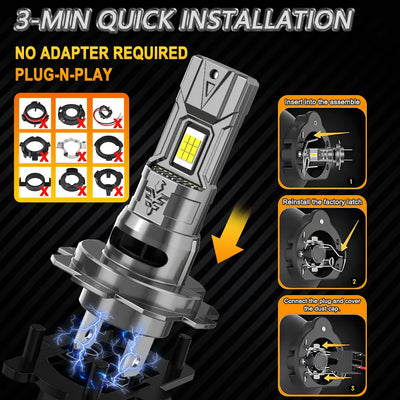 Ampoules LED Canbus H7 H4 800000LM Mini Universelles