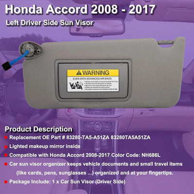 Pare-Soleil Honda Accord 2008-2017 avec Miroir de Courtoisie