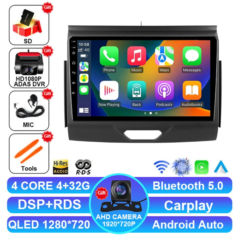 Autoradio Android 15 Ford Everest et Ranger 2015-2018 CarPlay Sans Fil GPS 4G