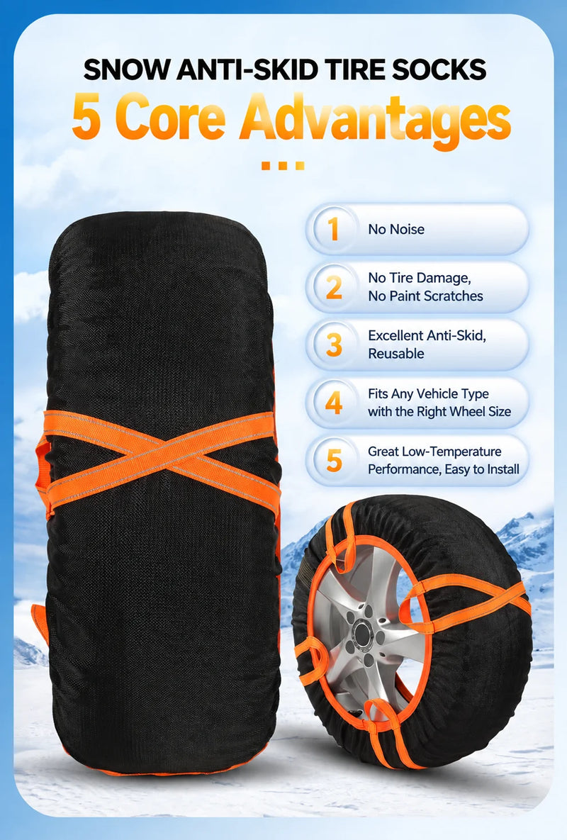 Chaussettes à Neige Voiture Antidérapantes Bandes Réfléchissantes et Boucles de Traction