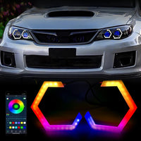 Hexagonale Angel-Eyes-LED-Ringe Bluetooth RGB 60 bis 90 mm