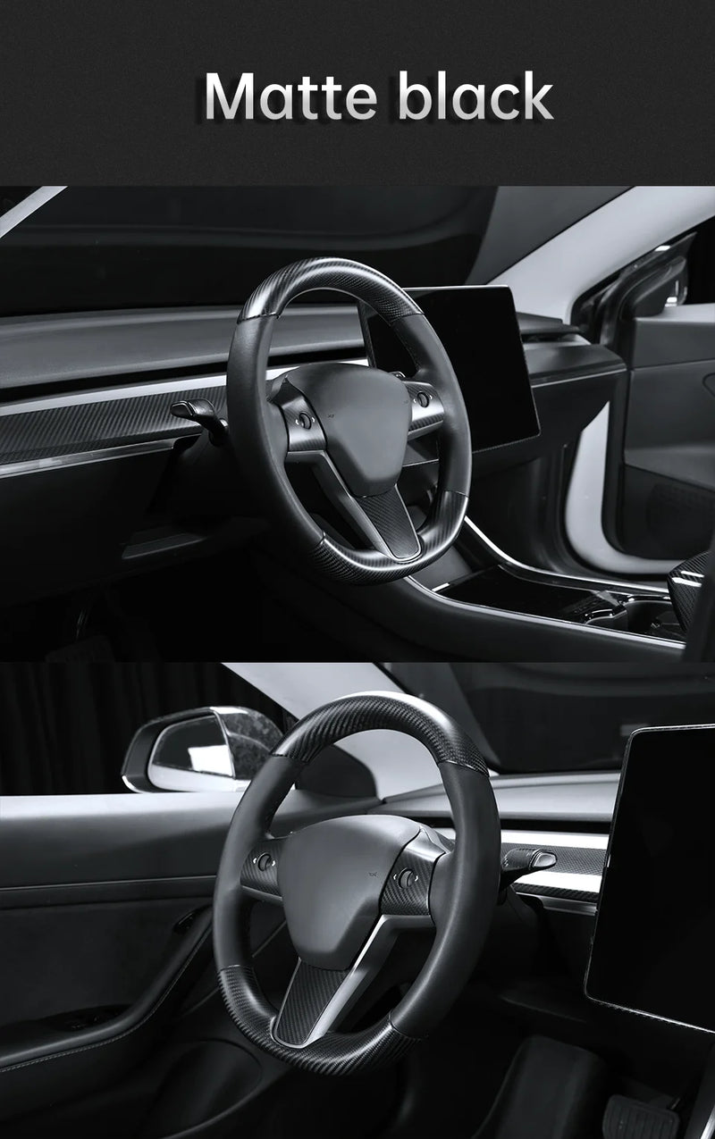 Couvre Volant Tesla Model 3 2017-2023 et Model Y 2020-2024 en Fibre de Carbone, Partie Haute ou 2 Pièces