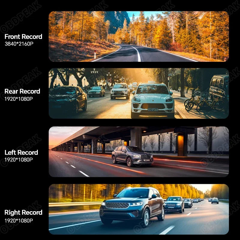 Dashcam Miroir OBDPEAK 11,26 Pouces 4K 4 Canaux