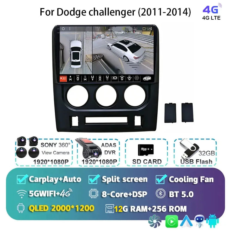 Autoradio Android 16 Dodge Challenger 2011-2014 Écran QLED CarPlay GPS Caméra DVR