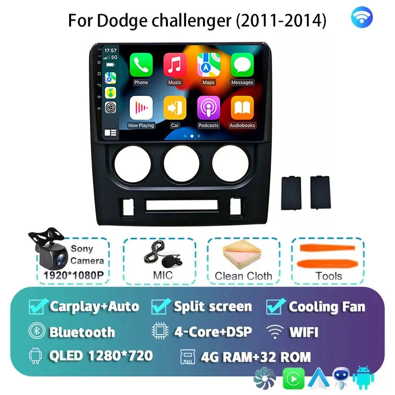 Autoradio Android 16 Dodge Challenger 2011-2014 Écran QLED CarPlay GPS Caméra DVR