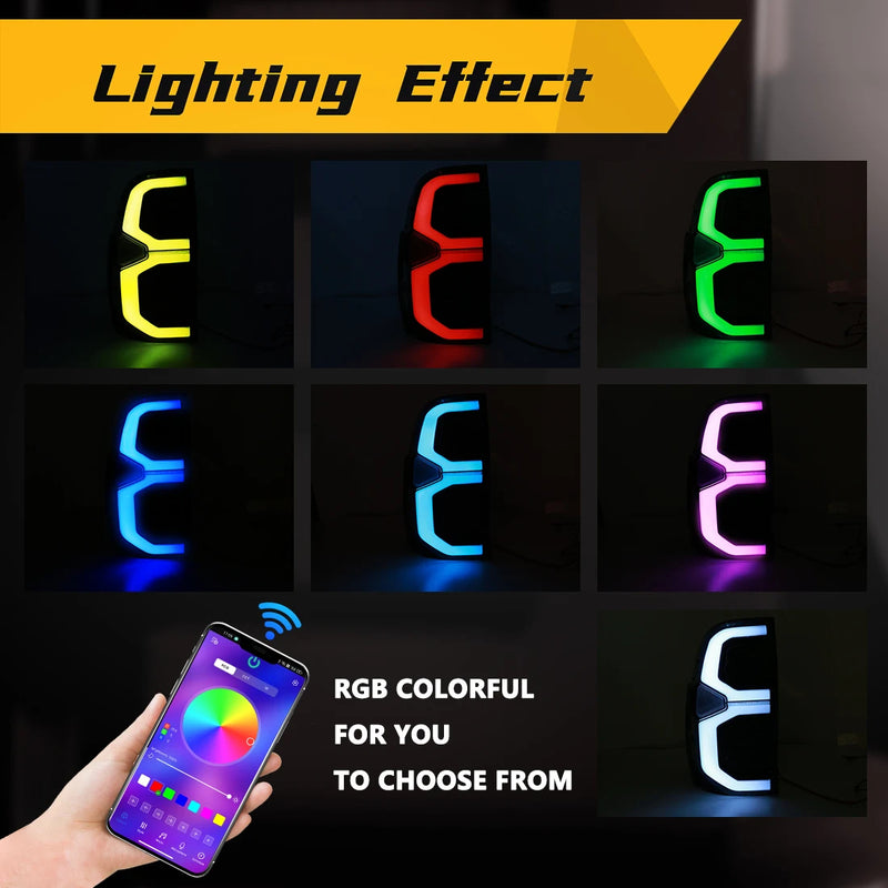 Feux Arrière LED RGB Toyota Hilux 2015-2024 Commandés par Application, Paire Gauche et Droite