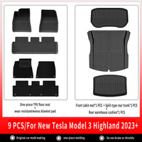 Tapis de Sol Tesla Model 3 Highland 2024-2026 TPE Ensemble 3 à 12 Pièces Simple ou Double Couche