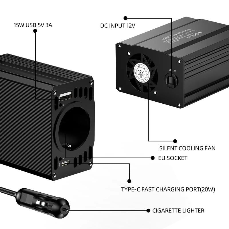 Convertisseur 12V 220V Voiture Allume-Cigare 400 W 500 W USB