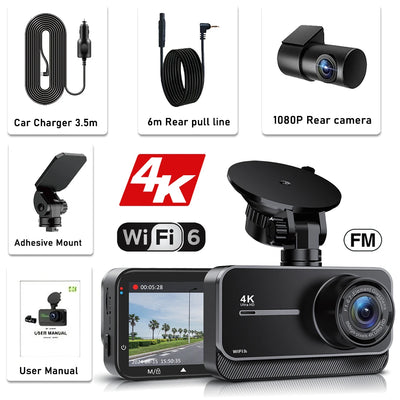 Dashcam G900 4K Avant Arrière Wi-Fi Ventouse
