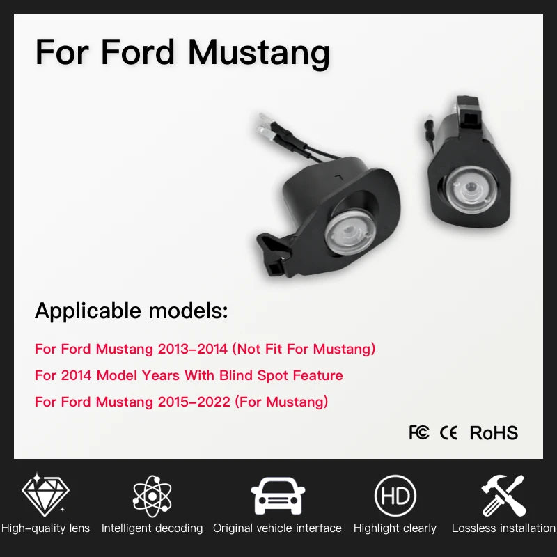 Projecteur Porte Ford Mustang 2015-2023, Lumière de Bienvenue LED, Lot de 2, 11 Motifs