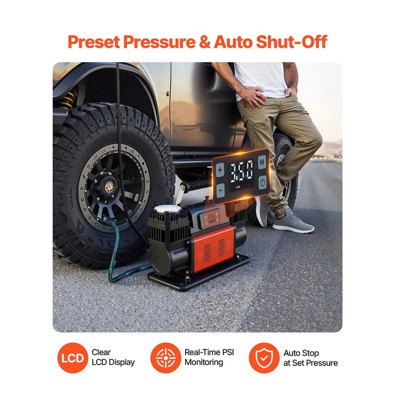 Gonfleur de Pneus 12 V 300 L/min Compresseur d'Air Double Cylindre 1080 W avec Arrêt Automatique pour 4x4