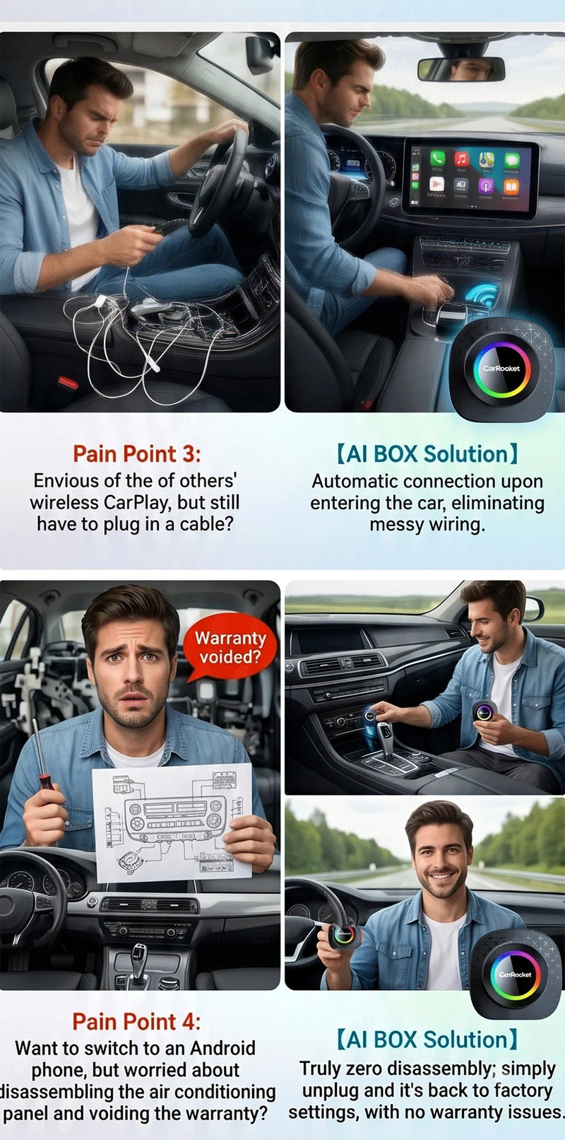 Boîtier CarPlay CarRocket Plus Android 15 4G GPS Sans Fil