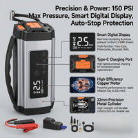 Booster de Batterie Voiture 12V avec Compresseur 150 PSI Écran Numérique