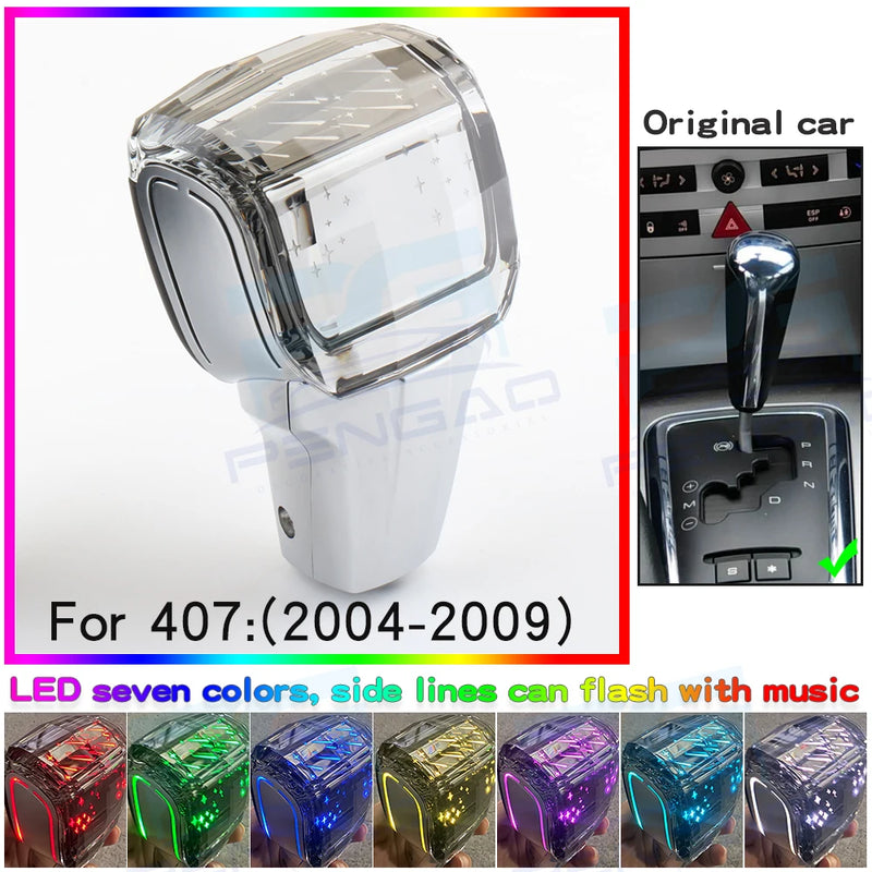 Pommeau de Vitesse Peugeot Cristal LED 7 Couleurs pour Boîte Automatique 206 207 307 308 3008 2008 RCZ