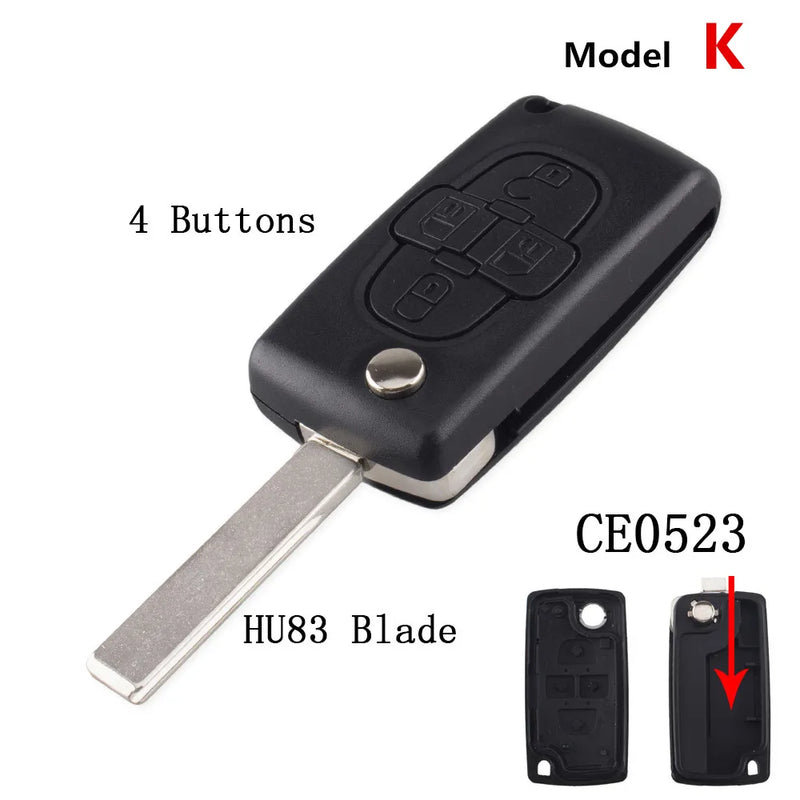 Coque de Clé Peugeot Citroën Pliante à Rabat 2 3 ou 4 Touches 207 307 308 407 607 807 C2 C3 C4 C5 C6