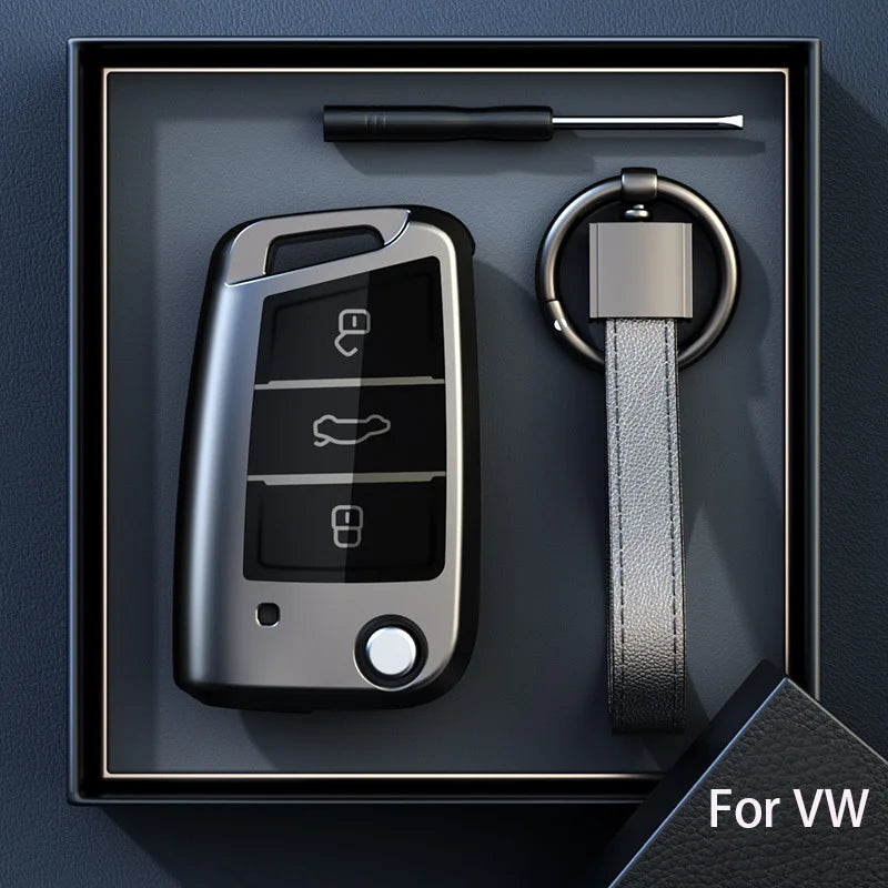 Étui de Protection Clé Pliable Volkswagen Polo Golf 7 Passat Tiguan Beetle Ateca Caddy Gris Titane