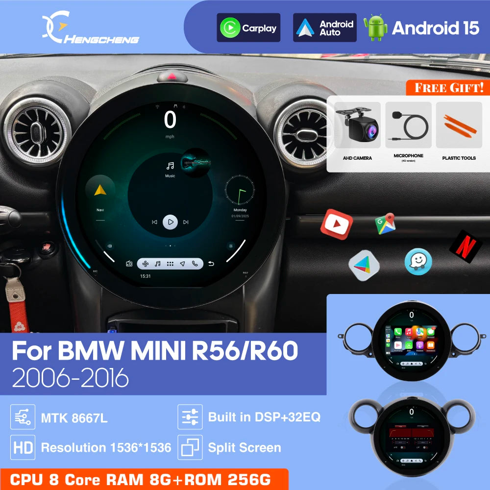 Autoradio Android CarPlay MINI Cooper R56 R60 2006-2016