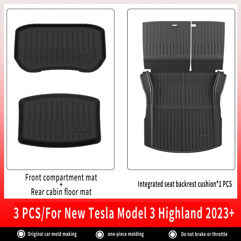 Tapis de Sol Tesla Model 3 Highland 2024-2026 TPE Ensemble 3 à 12 Pièces Simple ou Double Couche