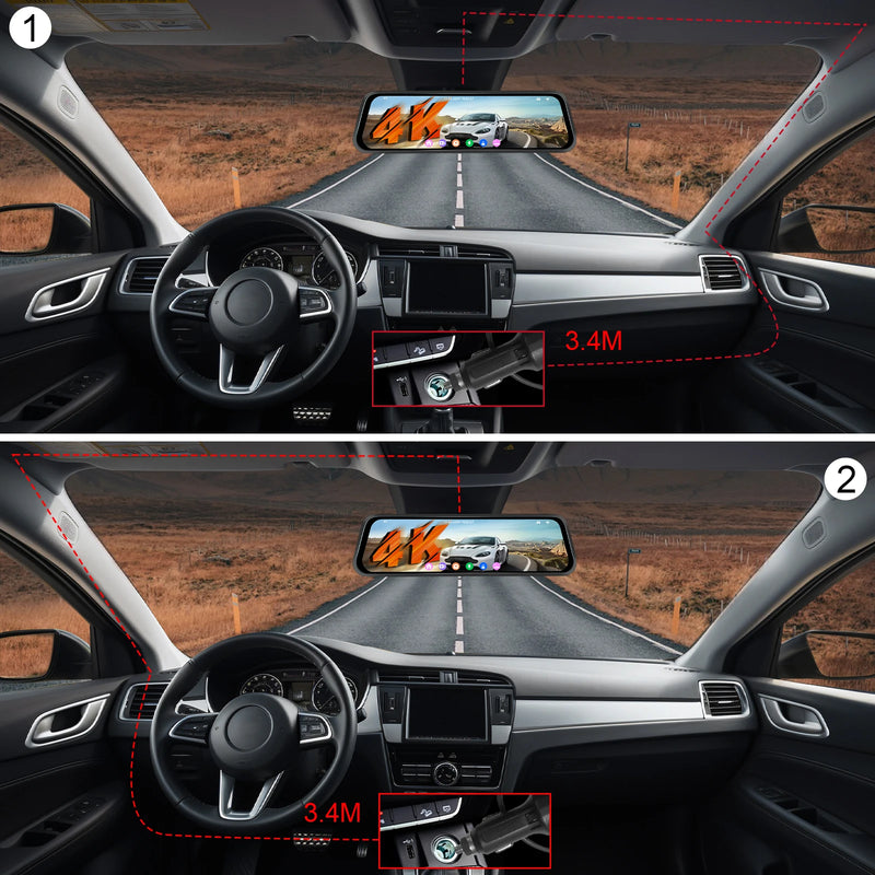 Dashcam Miroir Podofo 4K Écran Tactile 9,66 Pouces avec Caméra de Recul, Vision Nocturne et Surveillance 24 h