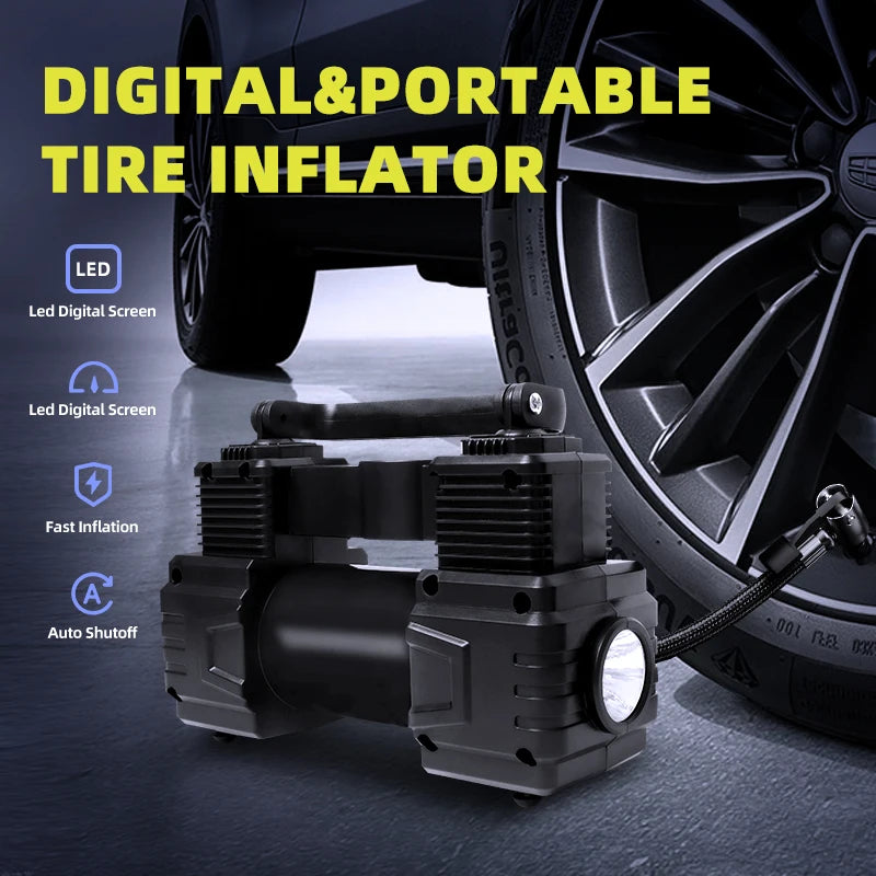 Compresseur de Pneu Voiture 12V Double Cylindre Manomètre ou Écran