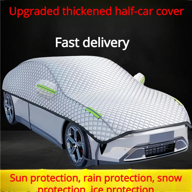 Demi-Housse de Protection Voiture Matelassée Toutes Saisons Bandes Réfléchissantes