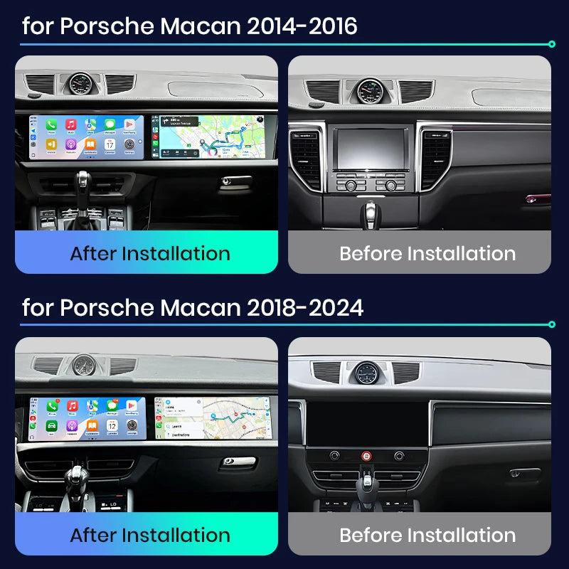 Autoradio Double Écran 12,3 + 12,3 Pouces Porsche Macan 2014-2017 Android CarPlay Sans Fil GPS