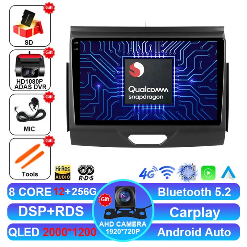 Autoradio Android 15 Ford Everest et Ranger 2015-2018 CarPlay Sans Fil GPS 4G