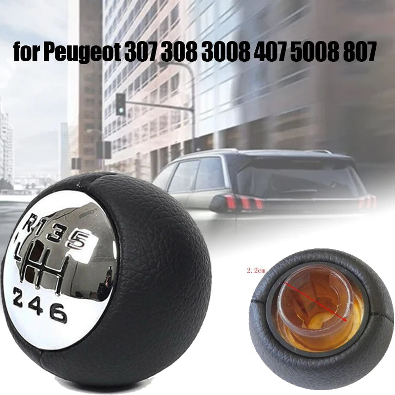 Pommeau de Levier de Vitesse Peugeot 307 308 3008 407 5008 807 et Citroën C3 C4 C8, 5 ou 6 Vitesses, Tête Chromée Cuir PU Noir